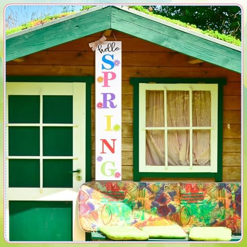 Yerliker Hello Spring Porch Sign Outdoor Decor 47" Large Welcome Decoration Daisy Flower Y'all Wooden Yard Sign for Front Door Home Yard Standing - Image 5