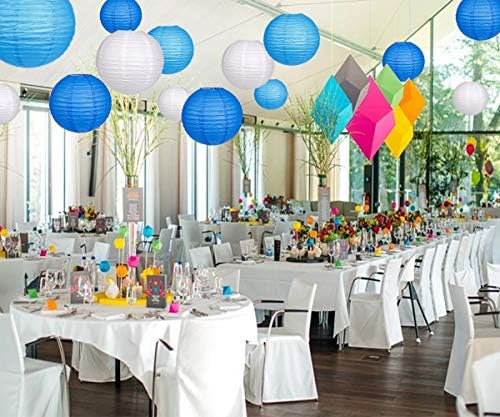 24pcs Hanging Round Paper Lanterns Blue Party Decorations - Image 6