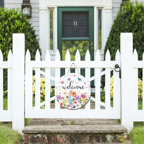 JarThenaAMCS Spring Summer Flower Welcome Door Sign Wildflower Wooden Hanging Sign Floral Butterfly Door Hanger for Indoor Outdoor Farmhouse Home Porch Window Wall Decor - Image 4