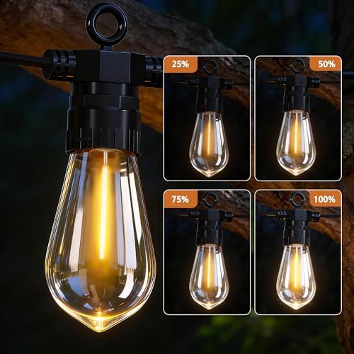 100FT Outdoor String Lights with Remote, 42 Dimmable Shatterproof LED Bulbs, Waterproof Patio & Backyard Lights for Pergola, Deck, Garden, Bistro, Commercial Grade Hanging Lights - Image 4