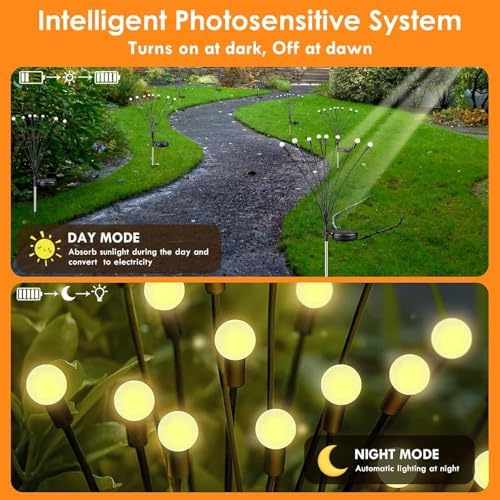 Solar Garden Lights Outdoor 8 Pack 64 LED Solar Firefly Lights Warm White - Image 5