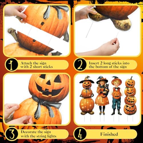 4 Pcs Fall Halloween Yard Decoration Outdoor, Pumpkin Yard Signs with Stake - Image 5