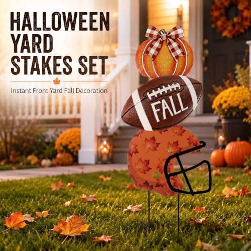 3 Pcs Fall Football Pumpkin Metal Yard Stake Pumpkin Decoration - Image 6