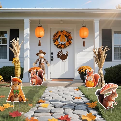 6Pcs Thanksgiving Yard Signs Stakes,The Nut Squirrel Pumpkin Fall Outdoor Decorations for Home Outdoor Yard Patio Lawn Decor, Garden Decorations - Image 7
