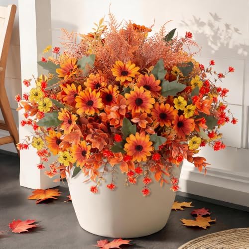 INQCMY Artificial Fall Flowers for Outdoor Porch Decoration,12pcs Fake Mums - Image 2