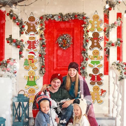 Yaomiao 2 Sets Christmas Gingerbread Man Porch Sign Xmas Cute Gingerbread Man Door Banner Home Hanging Decor Outdoor Indoor Banner Wall Hanging for Christmas Party Supplies - Image 5