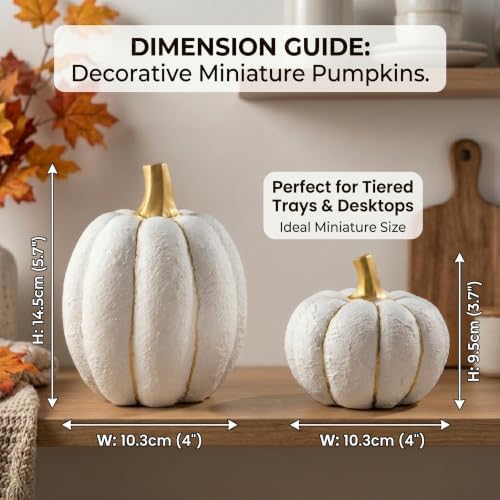White and Gold Pumpkin Fall Decor, Set of 2 Resin Pumpkins for Decorating - Image 3