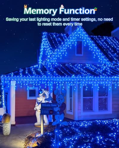 159 FT Blue Christmas Lights Outdoor, 1458 LED Waterproof Outside Christmas Lights Plug in, Timer & Memory, 8 Modes Fairy Lights with 324 Drops for House Eaves Yard Patio Wedding Decorations - Image 5