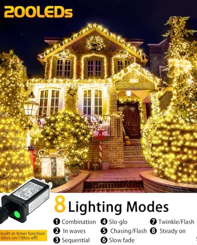 200 LED Christmas Decorative Net Lights, 9.8ft x 6.6ft with 8 Modes, Connectable, Timer, Waterproof, Low Voltage Bush Mesh Lights for Christmas Decorations, Home, Wedding - Image 2