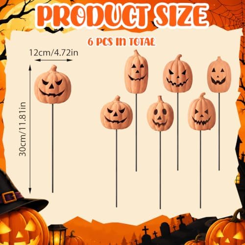 6Pcs Fall Decor Outdoor Halloween Terracotta Pumpkin Garden Stake - Image 2