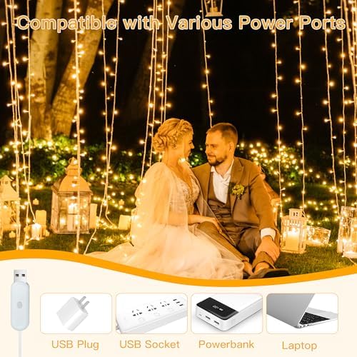 Ollny Curtain Lights 6.6x6.6ft, 200LED String Lights with Remote Warm White - Image 4