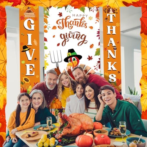 Oudain 3 Pack Happy Thanksgiving Banner Door Cover Decorations - Image 4