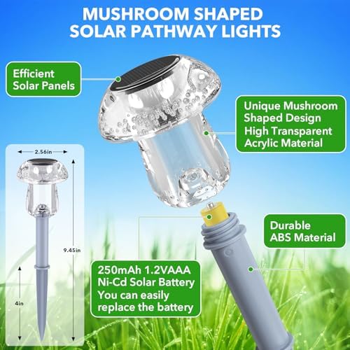 Solar Lights Outdoor, 16 Pack Mushroom Lights Outside Waterproof, Solar Powered LED Lighting for Garden, Yard, Landscape, Path, Pathway, Lawn, Walkway, Driveway, Backyard Decor (Color Changing) - Image 2