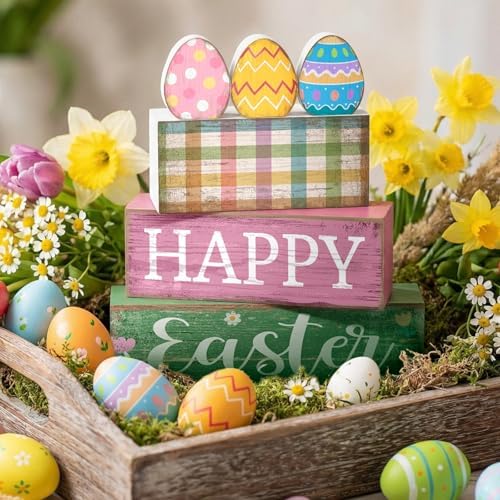 Lineshading 4 Pcs Easter Wooden Block Signs, Farmhouse Tiered Tray Decor - Image 6