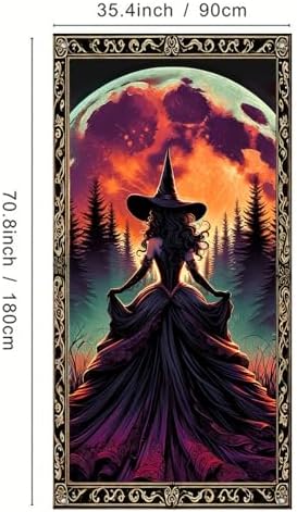 IVN Halloween Moonlit Witch Door Cover Decorations 35x71 Inch - Image 3