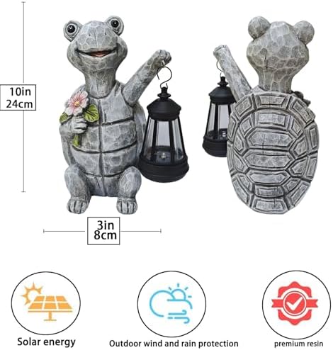 Solar Garden Outdoor Statues Turtle with Lights Resin Statue with Solar Lantern, Decorative Lawn(Turtle 2) - Image 4