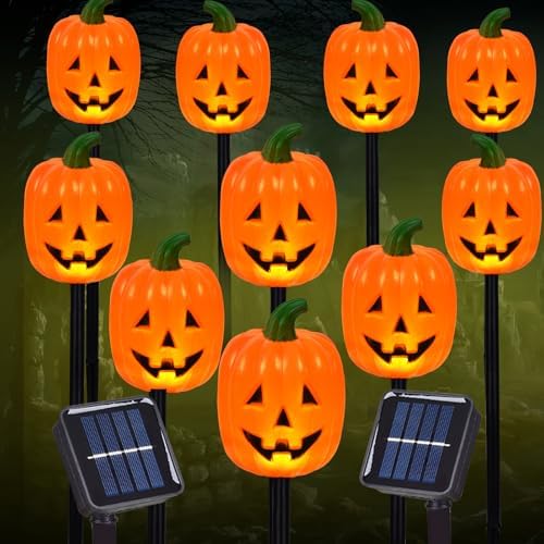 BRIGHTDECK Halloween Pumpkin Stake Lights, Set of 10 Decorative Solar Pumpkin Lights, Waterproof Halloween Decorations for Outdoor Garden and Yard by BRIGHTDECK