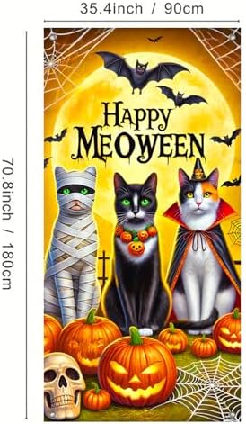 BlissYard Halloween Door Cover Meoween Pumpkin 35x71 Inch Polyester - Image 3