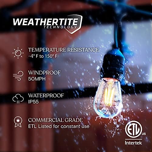 Brightech Ambience Pro LED Outdoor String Lights - Commercial Grade Waterproof Patio Lights with 48 Ft Dimmable Edison Bulbs, Porch String Lights for Patio, Backyard - 15 Bulbs 2W Soft White - Image 2
