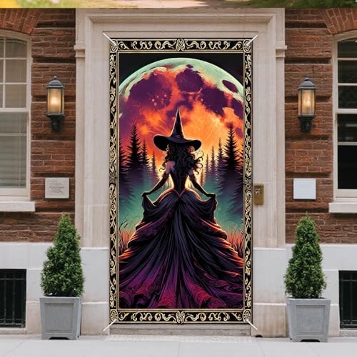 IVN Halloween Moonlit Witch Door Cover Decorations 35x71 Inch - Image 2