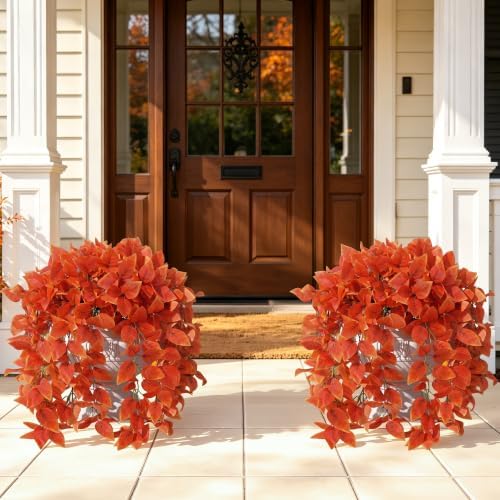 Fake Plants Artificial Hanging Plants for Outdoors Outside Fall Autumn Decor, 2 PCS Faux Coleus Artificial Greenery UV Resistant Look Real Long Trailing Vines for Front Door Porch Patio Planter Indoor - Image 3