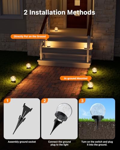4 Pack 4.72" Warm White Solar Powered Cracked Glass Globe LED Light - Image 5