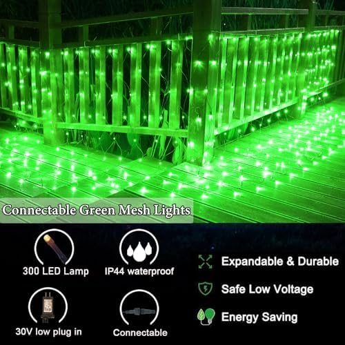 OYCBUZO 300LED Green Net Lights, 14.8ftx5ft 8 Modes Christmas Mesh Lights Connectable, Waterproof String Lights Plug in for Bushes Xmas Tree St Patrick's Day Holiday Party Patio Garden Outdoor Decor - Image 4