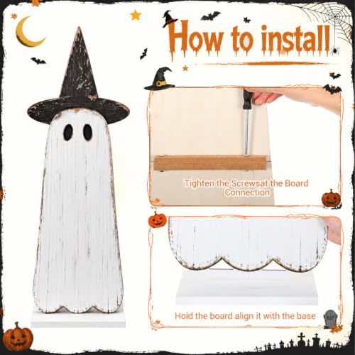 Novabright 30.2 H Halloween Witch Ghost Porch Sign Standing Wooden Decor - Image 2