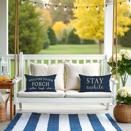 PANDICORN Outdoor Lumbar Throw Pillow Covers 12x20 Inch Set of 2, Blue - Image 2