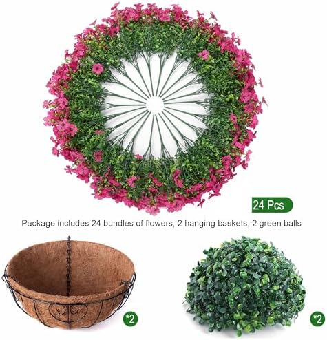 HyeFlora 2 Set Artificial Outdoor Flowers Hanging Basket, Faux Hanging Plants for Outside Spring Decoration, Fake Silk UV Resistant Look Real Daisy for Porch Patio Home Decor - Image 5