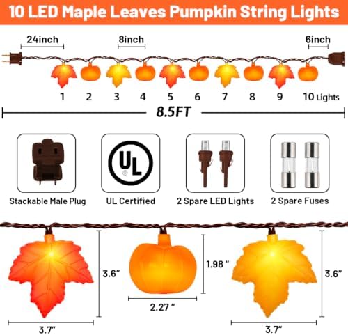 8.5Ft Fall Decor Orange Maple Leaf & Pumpkins String Lights, 10 LED Fall String Lights Plug in, Outdoor Indoor Fall Decorations for Home Porch Fireplace Harvest Party Thanksgiving Decor - Image 2