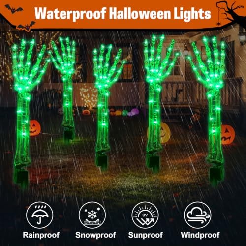 Solar Halloween Decorations,5Pack Skeleton Hands Halloween Pathway Lights - Waterproof LED Stakes with 250 Purple & Green Lights, 8 Modes - Scary Outdoor Yard Solar Powered Haunted Decorations - Image 4