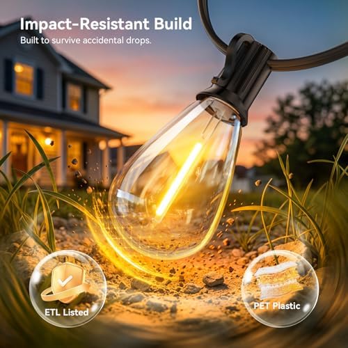 50FT Outdoor String Lights with Remote, Waterproof Patio Lights with 18+1 Shatterproof LED Bulbs,Dimmable Hanging Decor for Backyard Garden Porch Bistro, Timer & 3 Modes,2200K Warm White - Image 4