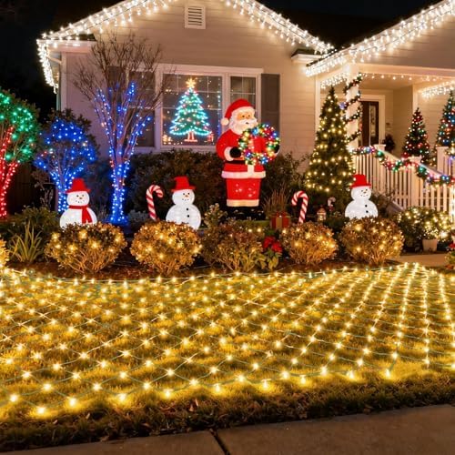 Pooqla Warm White Net Lights, 15x 5ft Christmas Lights Outdoor Green Wire - Image 5