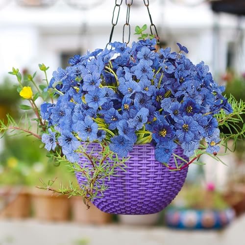 16 Bundles Blue Summer Flowers Artificial Outdoor UV Resistant Fake Flowers Summer Outdoor Porch Decor Outside Artificial Plants for Window Box - Image 3
