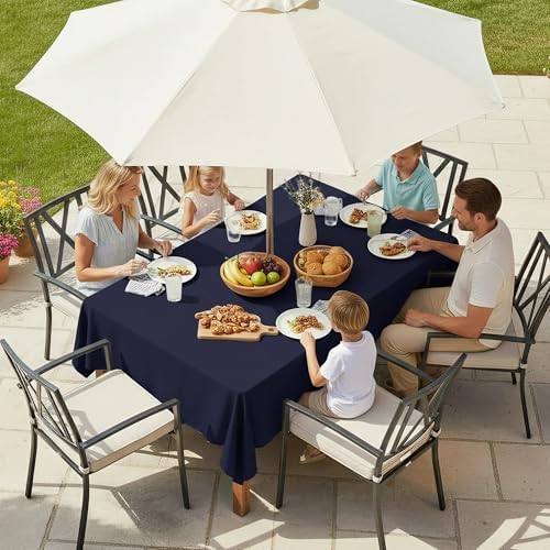LUSHVIDA Rectangle Outdoor Tablecloth with Umbrella Hole 60x84 Inch Navy - Image 2