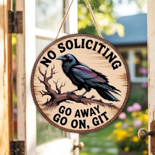 No Soliciting Wood Hanging Sign for Front Door, Crow Gifts Go On Git Door Sign - Image 5