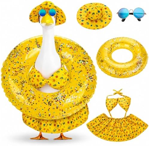 Abbylike Summer Porch Goose Outfits Yellow Bikini Hawaiian Goose Costume Clothes with Swimsuit, Swim Ring, Sun Hat, Sunglasses Fits Large 23'' Cement for Garden Yard Statue Lawn Art Decoration by Abbylike