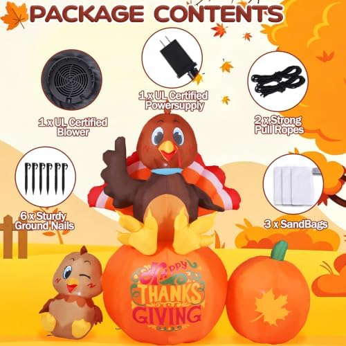 6.2FT Thanksgiving Inflatables Outdoor Decorations Turkey Sits on Pumpkin - Image 6
