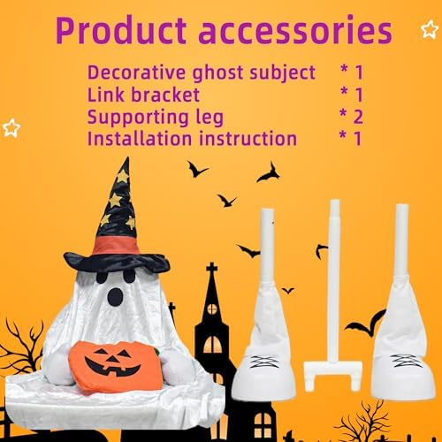 YUETJIN 37" Front Porch Halloween Ghost Décor, Trick or Treat Style - Image 3
