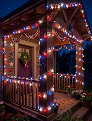 35 Red White and Blue Star Lights, 13.6Ft 4th of July String Lights - Image 6