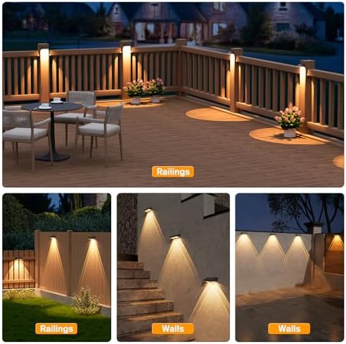 NIORSUN Solar Fence Lights,12 Pack Deck Light,Led Lights Warm White Outdoor Wall Lights,IP45 Solar Powered Light Waterproof for Backyard/Pool/Railing/Patio/Porch/Step/Outside/Garden (Black) - Image 7