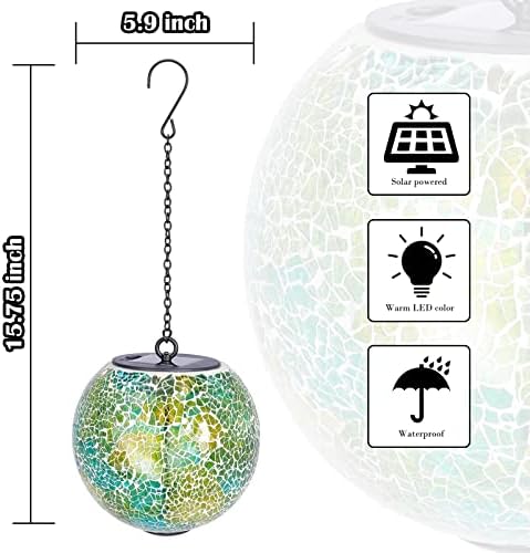 Mosaic Solar Lanterns Waterproof Hanging Solar Lights Graden Decor, Green - Image 2