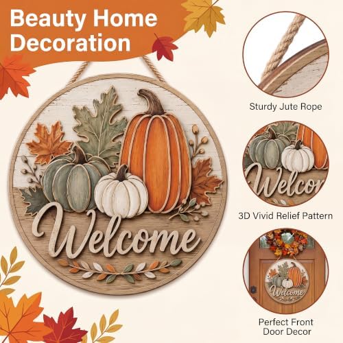 Fall Decor - Fall Welcome Sign for Front Door | Thanksgiving Decorations - Image 3