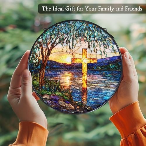 Cross Willow Tree Stained Glass Window Hanging Suncatcher 7.8 Inch - Image 5