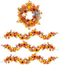Fall 6FT Garland Wreaths 24", 4 Pack, Artificial Sunflower by Culudea