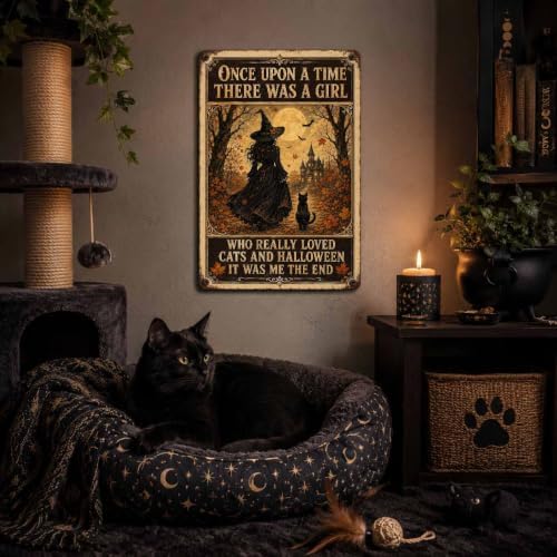Halloween Metal Art Sign Girl Who Loved Cats Vintage Wall Decor - Image 7
