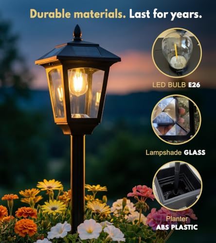 PASAMIC 2 Pack 72" Solar Lamp Post with Planter, 4 Gallon Large Planter Base for Added Stability, Decorative Dusk to Dawn Solar Lamp Post for Driveway Entrance, Front Yard, Walkway, Patio & Garden - Image 6