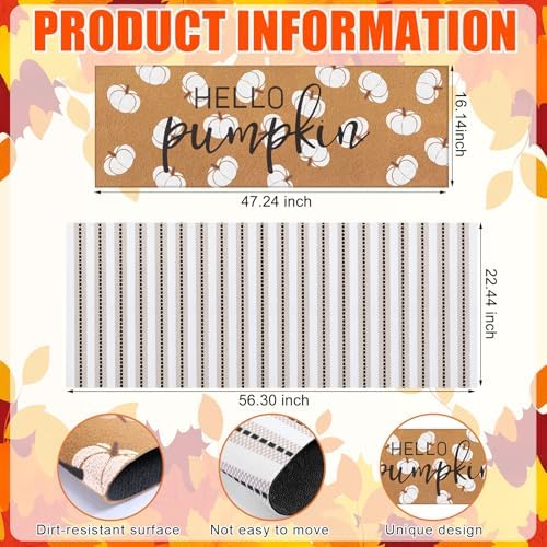 Tinideya 2 Pcs Fall Hello Pumpkin Layered Door Mat, 47'' x 16'' - Image 2