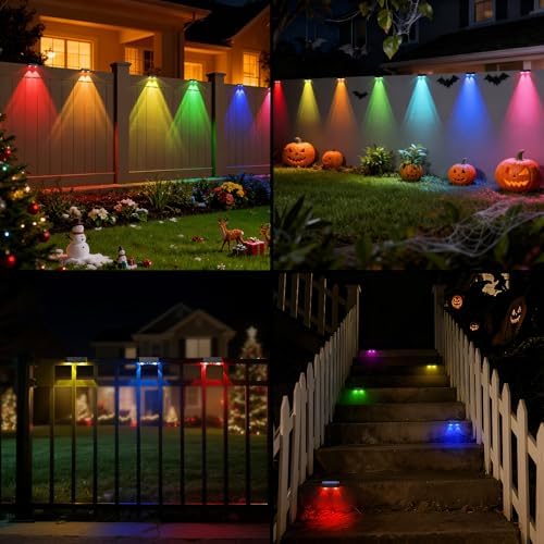 Peasur Solar Fence Lights Outdoor RGB, 4 Pack Step Light Solar Powered, Waterproof LED Deck Lights for Stairs Railing Yard Patio Outside - Image 6
